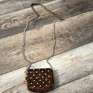 Brown Leopard Crossbody Bag with Silver Chain